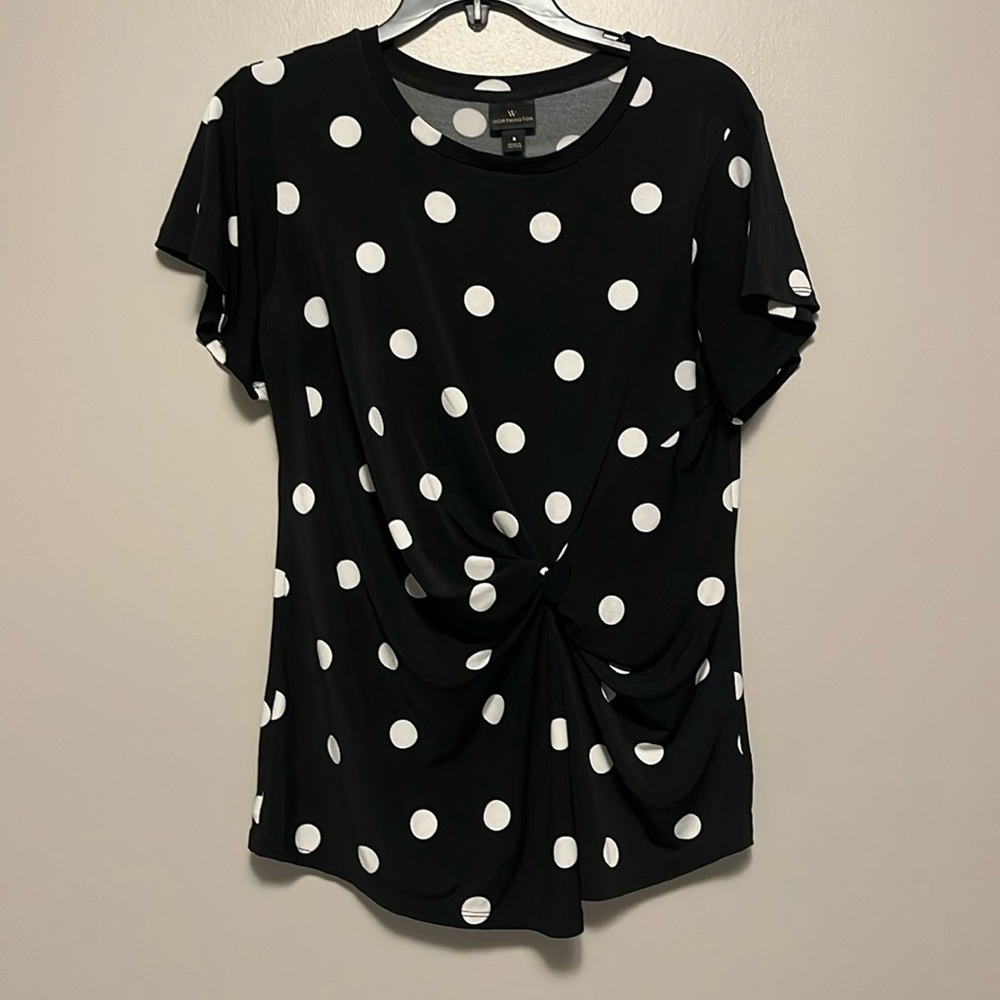 Worthington Size Small Polkadot Knot Front Top